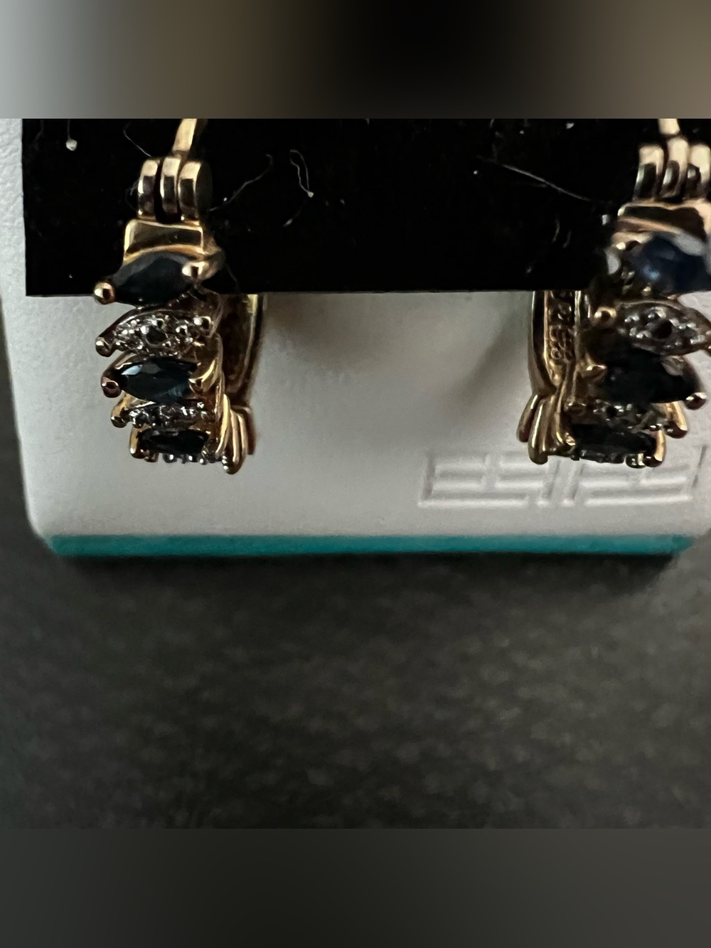 Gold Tone Earrings with sapphire Marquise Stones